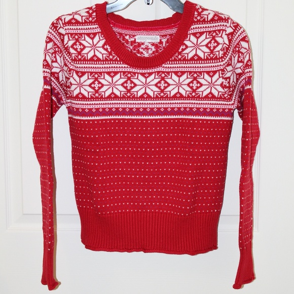 AEROPOSTALE FAIR ISLE RED/WHITE SWEATER BNWOT - Picture 3 of 5